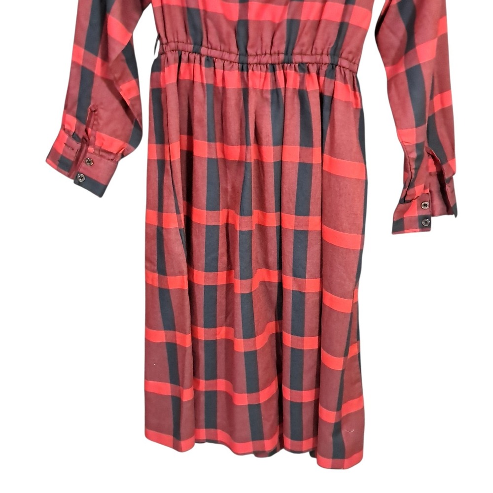 Shapely Dress Co Red Black Plaid Button Down Shirt Dress Sz 10 Midi 80s Country - Picture 7 of 13